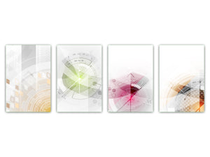 Set of 4 Chopping Boards from Tempered Glass with modern designs; MD10 Geometric Art Series:Technological abstract