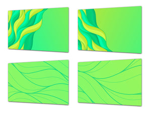 Set von vier dekorativen Schneidbrettern aus Glas – Servierplatten – Käsebretter; MD09 Abstract painting Series: Volumetric waves