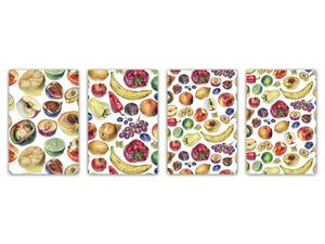 Set von 4 Schneidbrettern aus Hartglas; MD04 Fruits and veggies Series: Drawn by hand vegan food