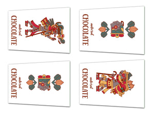 Quatre planches de cuisine – Planches à découper en verre; MD08 Série Pleine de couleur:Design chocolat aztèque