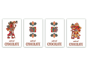 Juego de 4 tablas de cortar - Tablas de cortar de cristal templado: Serie Lleno de colores MD08: Diseño de chocolate Azteca