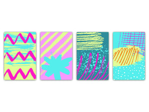 Set von vier dekorativen Schneidbrettern aus Glas – Servierplatten – Käsebretter; MD09 Abstract painting Series: Colorful Paints