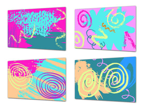 Set von vier dekorativen Schneidbrettern aus Glas – Servierplatten – Käsebretter; MD09 Abstract painting Series: Hand Drawn Paints