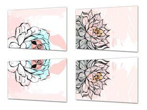 Chopping Board Set – Non-Slip Set of Four Chopping boards; MD06 Flowers Series:Bohemian peony flowers