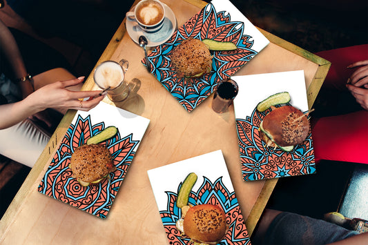 Lot de 4 planches à découper – Lot de 4 plateaux à fromage ; MD02 Série Mandalas: Paisley ou Mandala