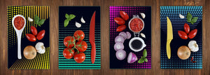 Set of 4 Chopping Boards from Tempered Glass with modern designs; MD10 Geometric Art Series:Neon dots