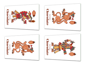 Vier Küchen-Schneidbretter – 20 x 30 cm (8 x 12 Zoll) Glas-Hackbretter; MD08 Full of Color Series: Aztec chocolate design 2