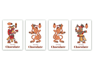 Vier Küchen-Schneidbretter – 20 x 30 cm (8 x 12 Zoll) Glas-Hackbretter; MD08 Full of Color Series: Aztec chocolate design 2