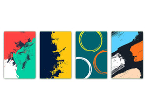Set von vier dekorativen Schneidbrettern aus Glas – Servierplatten – Käsebretter; MD09 Abstract painting Series: Trendy graphic