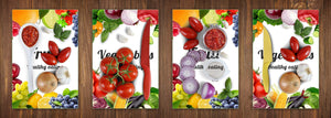 Set of four Glass Cutting Boards from toughened glass; MD04 Fruits and veggies Series:Fruits and vegetables