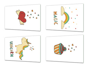 Decorative Cutting Boards – 4 Serving Trays; MD03 Cartoon Series:Magic Unicorn
