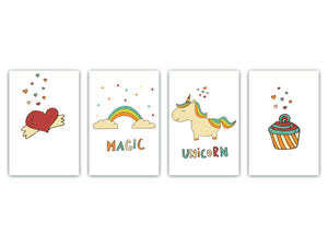 Decorative Cutting Boards – 4 Serving Trays; MD03 Cartoon Series:Magic Unicorn
