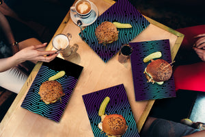 Set of 4 Chopping Boards from Tempered Glass with modern designs; MD10 Geometric Art Series:Neon Wavy Lines