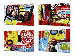 Conjunto de tablas para picar - 4 Tablas de cortar decorativas: Serie de pintura abstracta MD09: Pintura contemporanea