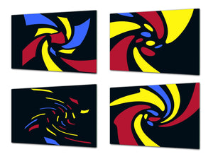 Set von vier dekorativen Schneidbrettern aus Glas – Servierplatten – Käsebretter; MD09 Abstract painting Series: Liquid color