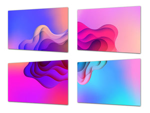 Set von vier dekorativen Schneidbrettern aus Glas – Servierplatten – Käsebretter; MD09 Abstract painting Series: Painted Level
