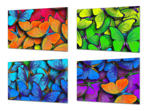 Four Kitchen Cutting Boards - 8 x 12 inch Glass Chopping boards; MD08 Full of Color Series:Multicolored Butterflies