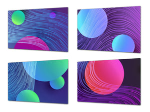 Set von vier dekorativen Schneidbrettern aus Glas – Servierplatten – Käsebretter; MD09 Abstract painting Series: Moon Light