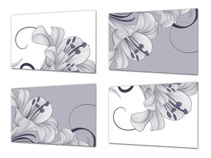 Lot de planches à découper – Lot de quatre planches à découper antidérapantes ; MD06 Série de fleurs: Fleurs géométriques