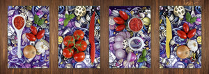 Quatre planches de cuisine – Planches à découper en verre; MD08 Série Pleine de couleur:Couverture géométrique