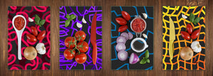 Quatre planches de cuisine – Planches à découper en verre 20 x 30 cm (8x12 pouces) ; MD08 Série Pleine de couleur:Discothèque nocturne