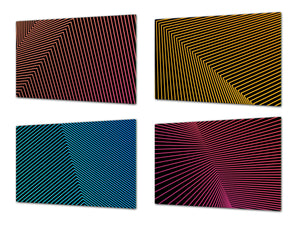 Set of 4 Chopping Boards from Tempered Glass with modern designs; MD10 Geometric Art Series:Geometric wavy pattern