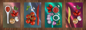 Set of 4 Chopping Boards from Tempered Glass with modern designs; MD10 Geometric Art Series:Crazy Dashed lines