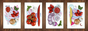 Four Kitchen Cutting Boards - 8 x 12 inch Glass Chopping boards; MD08 Full of Color Series:Four Dishes
