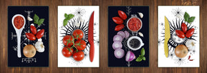 Four Kitchen Cutting Boards - 8 x 12 inch Glass Chopping boards; MD08 Full of Color Series:Moonlight vintage engraving