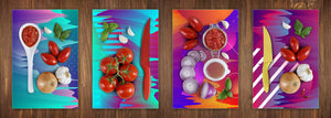 Set da quattro taglieri decorativi in vetro – Piatti da portata – Taglieri da formaggio; MD09 Serie di pittura astratta: Cosmo alla moda