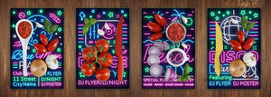 Taglieri da cucina (set di 4 pezzi) in vetro non poroso; MD05 Neon Series: Festa di ballo al neon
