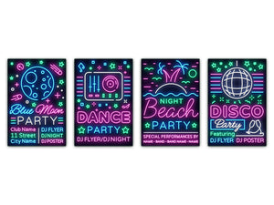 Glass Kitchen Cutting Boards (4-Piece Set) Non-porous glass; MD05 Neon Series:Neon Dance Party