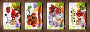 Set von 4 Schneidbrettern aus Hartglas; MD04 Fruits and veggies Series: BIO Food labels 1