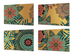 Set von 4 Schneidbrettern – 4-teiliges Käsebrett-Set; MD02 Mandalas Series: Ethnic floral Mandala