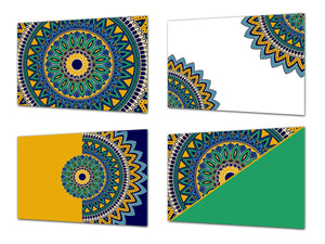 Set of 4 Cutting Boards – 4-piece Cheese Board set; MD02 Mandalas Series:Tribal Mandala doodle