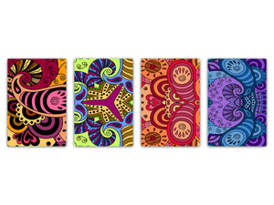 Set von 4 Hackbrettern aus Hartglas mit modernen Designs; MD01 Ethnic Series: Decorative zentangle