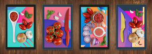 Set von vier dekorativen Schneidbrettern aus Glas – Servierplatten – Käsebretter; MD09 Abstract painting Series: Futuristic design 1