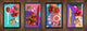 Set von vier dekorativen Schneidbrettern aus Glas – Servierplatten – Käsebretter; MD09 Abstract painting Series: Futuristic design 1