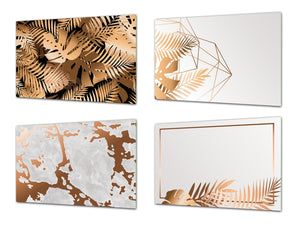Quattro taglieri da cucina – Taglieri in vetro 20 x 30 cm (8x12 pollici); MD08 Serie Pieno di colori: Foglie di palma di marmo