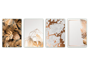 Quattro taglieri da cucina – Taglieri in vetro 20 x 30 cm (8x12 pollici); MD08 Serie Pieno di colori: Foglie di palma di marmo