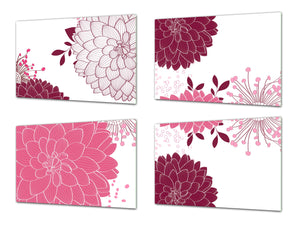 Chopping Board Set – Non-Slip Set of Four Chopping boards; MD06 Flowers Series:Flowers of dahlias canvas