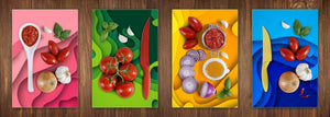 Set da quattro taglieri decorativi in vetro – Piatti da portata – Taglieri da formaggio; MD09 Serie di pittura astratta: Set di carta tagliata