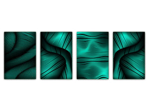 Lot de 4 planches à découper en verre trempé au design moderne ; MD10 Série d'art géométrique:Distorsion des vagues turquoise