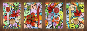 Decorative Cutting Boards – 4 Serving Trays; MD03 Cartoon Series:Doodle monsters 1