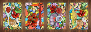 Decorative Cutting Boards – 4 Serving Trays; MD03 Cartoon Series:Doodle monsters 3
