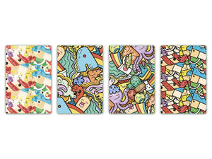 Dekorative Schneidbretter – 4 Tabletts; MD03 Cartoon Series: Funny doodle monsters 1