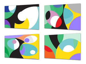 Set of four Decorative Glass Cutting Boards – Serving platters – Cheese Boards MD09 Abstract painting Series:CurvyTribal abstract
