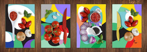 Set da quattro taglieri decorativi in vetro – Piatti da portata – Taglieri da formaggio; MD09 Serie di pittura astratta: Curvy Abstract tribale