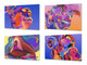 Set von vier dekorativen Schneidbrettern aus Glas – Servierplatten – Käsebretter; MD09 Abstract painting Series: Modern art abstract shapes