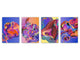 Set da quattro taglieri decorativi in vetro – Piatti da portata – Taglieri da formaggio; MD09 Serie di pittura astratta: Forme astratte di arte moderna